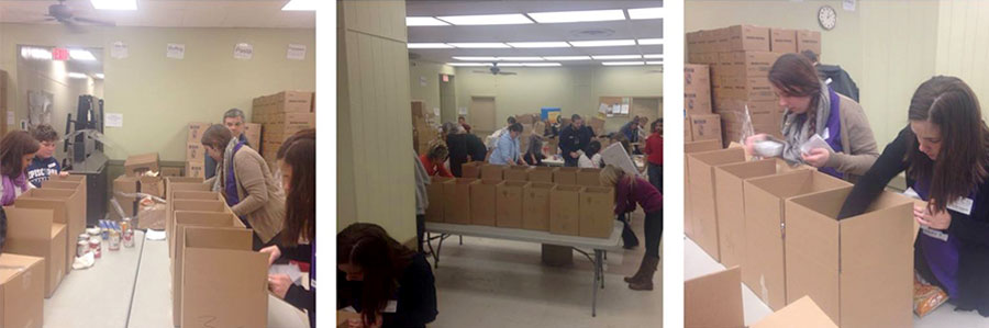 HCS packing food boxes at Chester City Team for Thanksgiving